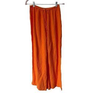 Faithfull the Brand Rupina Flare Leg Crinkle Pants Orange Size 4 Small NWT